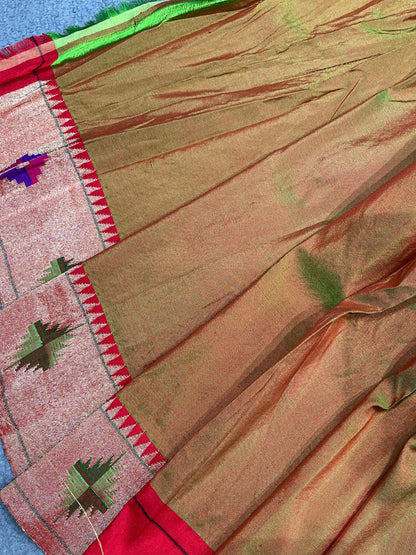 TWO TONE GREEN SILK PURE HANDLOOM PAITHANI SAREE