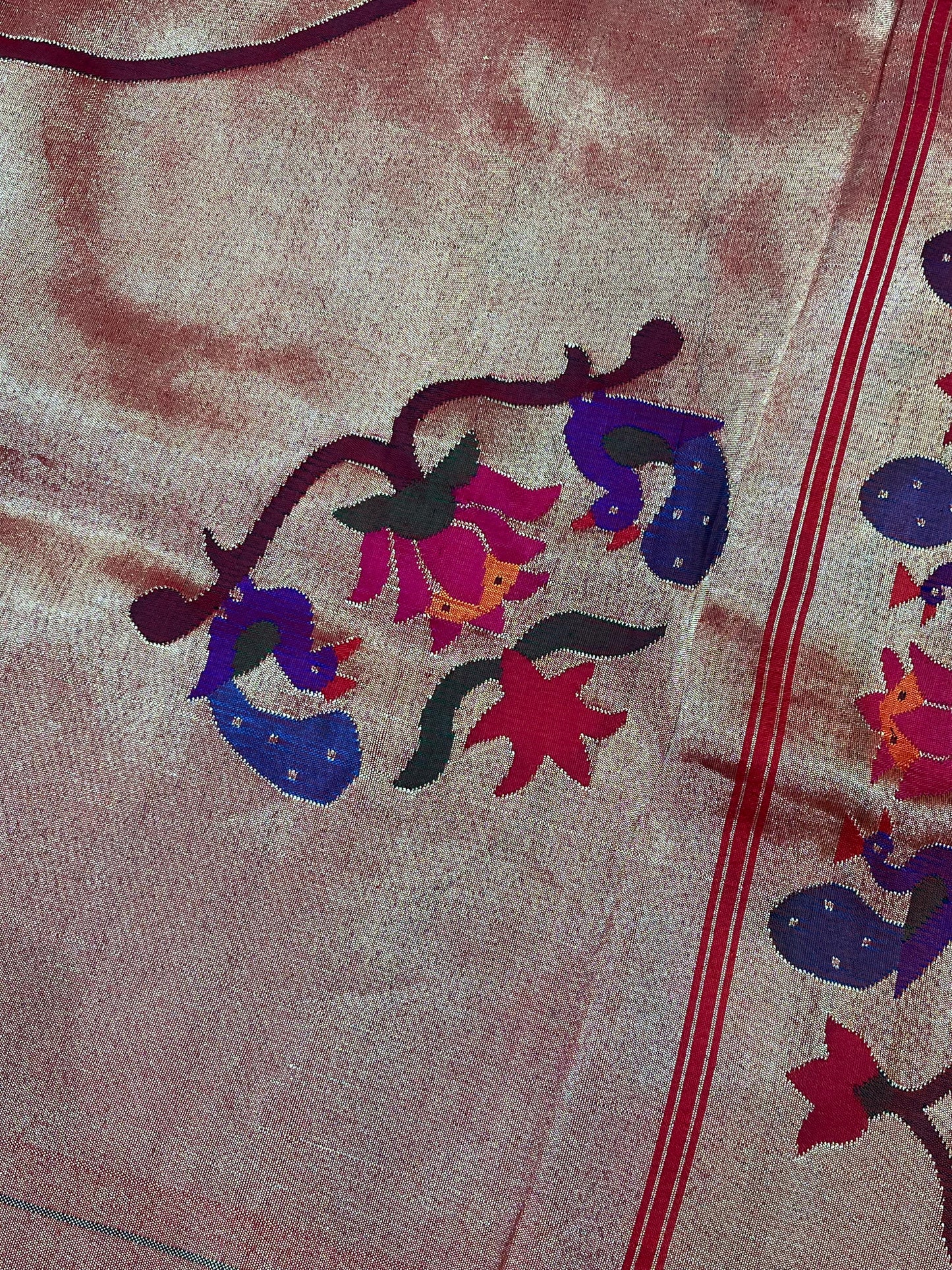 TWO TONE GREEN SILK PURE HANDLOOM PAITHANI SAREE