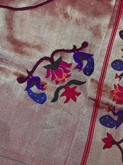 TWO TONE GREEN SILK PURE HANDLOOM PAITHANI SAREE