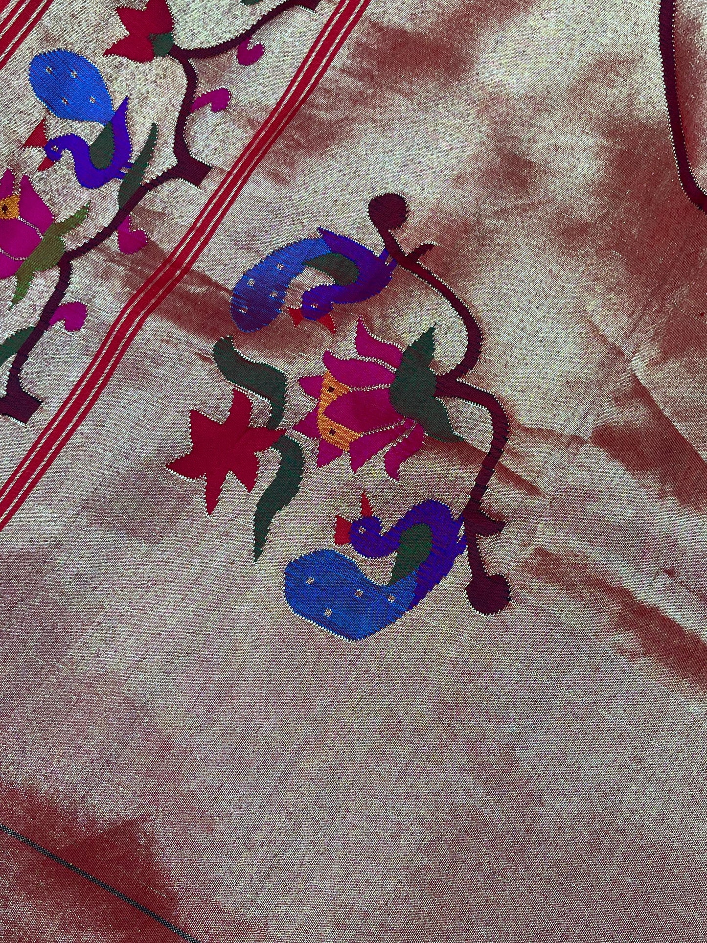 TWO TONE GREEN SILK PURE HANDLOOM PAITHANI SAREE