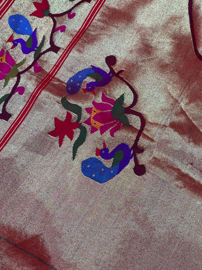 TWO TONE GREEN SILK PURE HANDLOOM PAITHANI SAREE