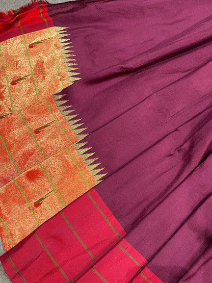 WINE SILK PURE HANDLOOM PAITHANI SAREE
