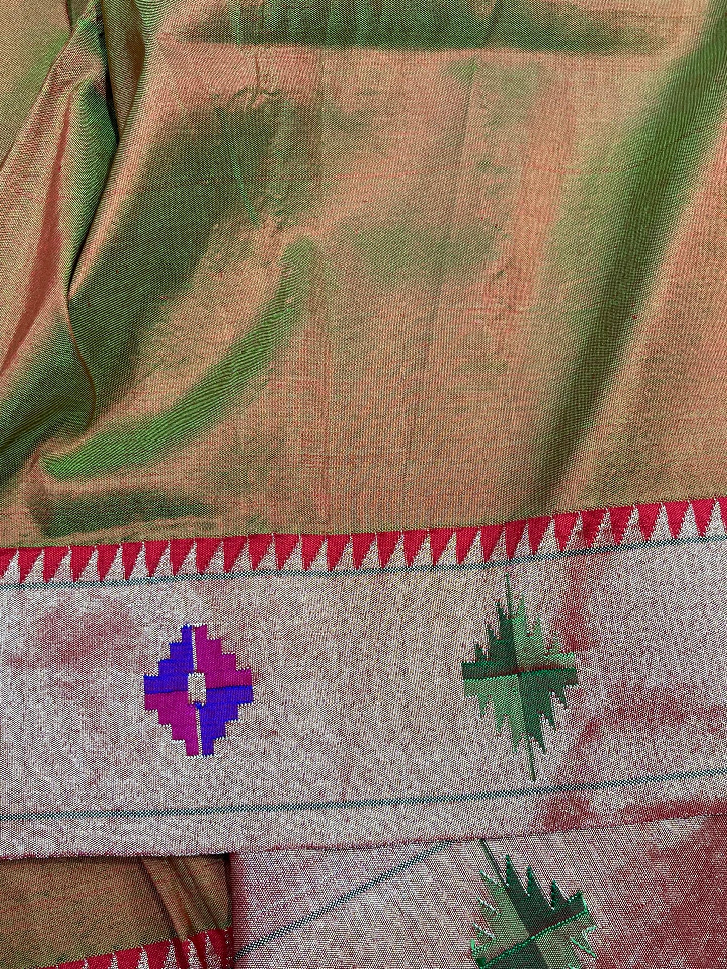 TWO TONE GREEN SILK PURE HANDLOOM PAITHANI SAREE