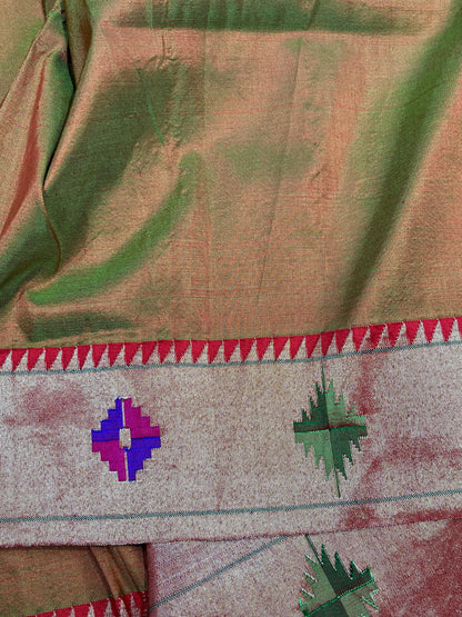 TWO TONE GREEN SILK PURE HANDLOOM PAITHANI SAREE