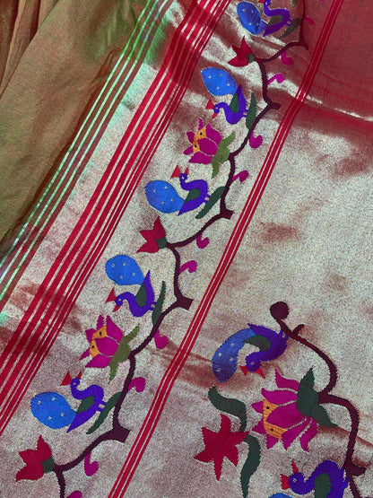 TWO TONE GREEN SILK PURE HANDLOOM PAITHANI SAREE