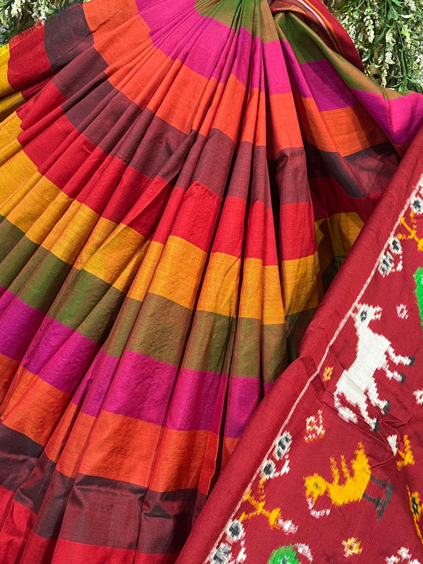 MULTICOLOUR SILK PURE HANDLOOM IKKAT SAREE