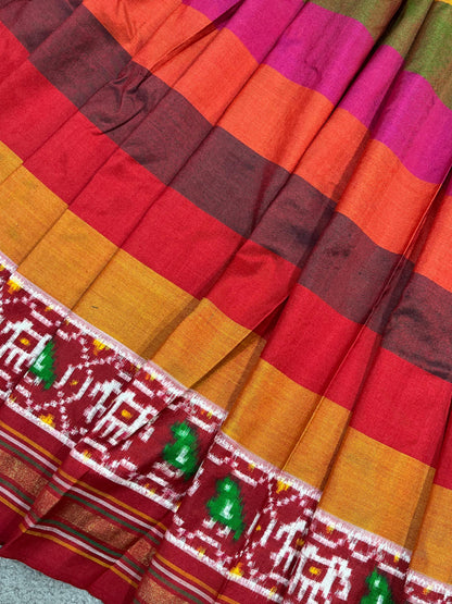 MULTICOLOUR SILK PURE HANDLOOM IKKAT SAREE