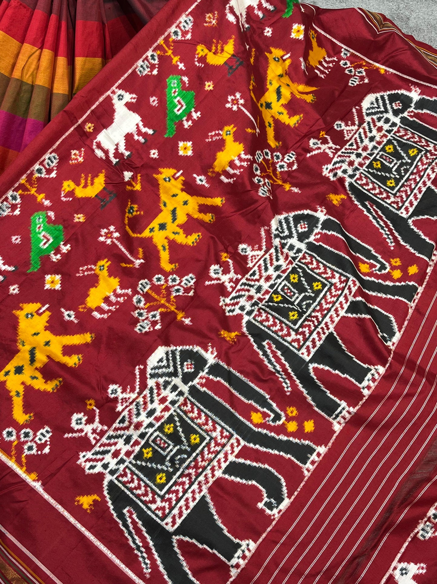 MULTICOLOUR SILK PURE HANDLOOM IKKAT SAREE