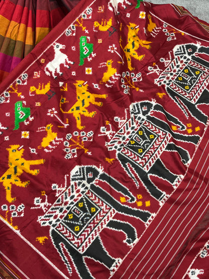 MULTICOLOUR SILK PURE HANDLOOM IKKAT SAREE