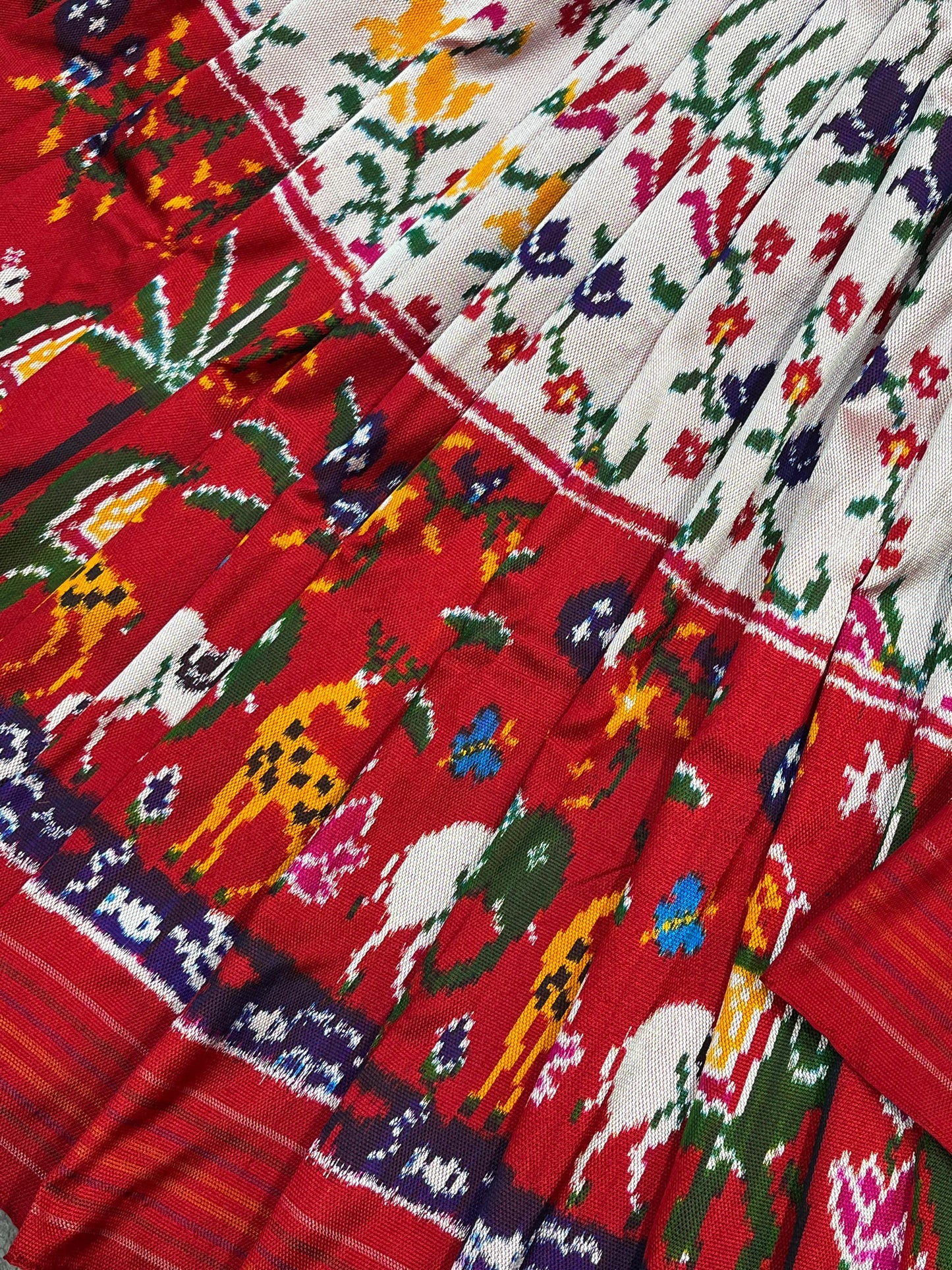 WHITE RED TWILL SILK PURE HANDLOOM IKKAT SAREE
