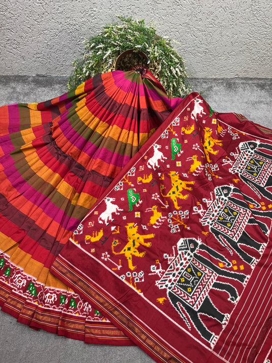 MULTICOLOUR SILK PURE HANDLOOM IKKAT SAREE