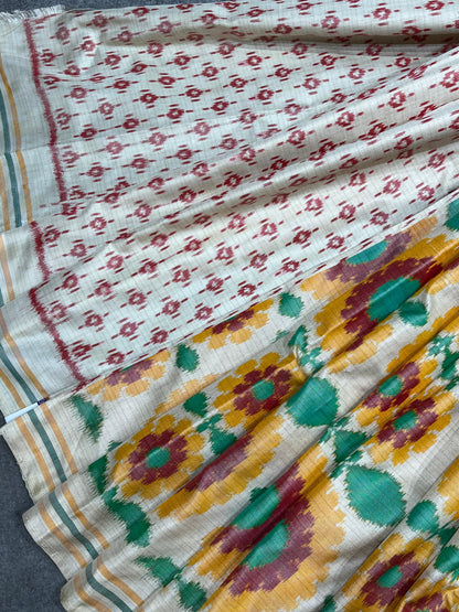 OFF WHITE SILK PURE HANDLOOM IKKAT SAREE