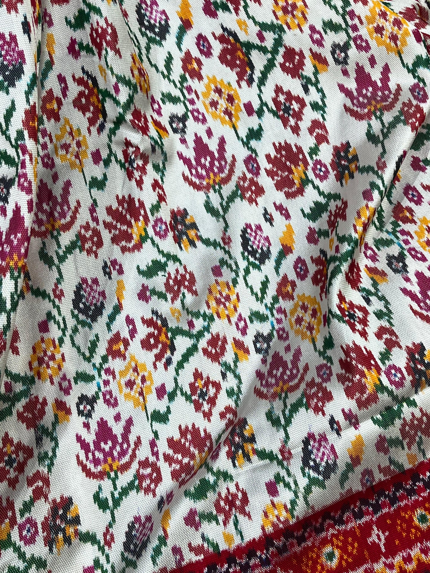 WHITE RED TWILL SILK PURE HANDLOOM IKKAT SAREE