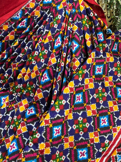 NAVY BLUE SILK PURE HANDLOOM IKKAT SAREE