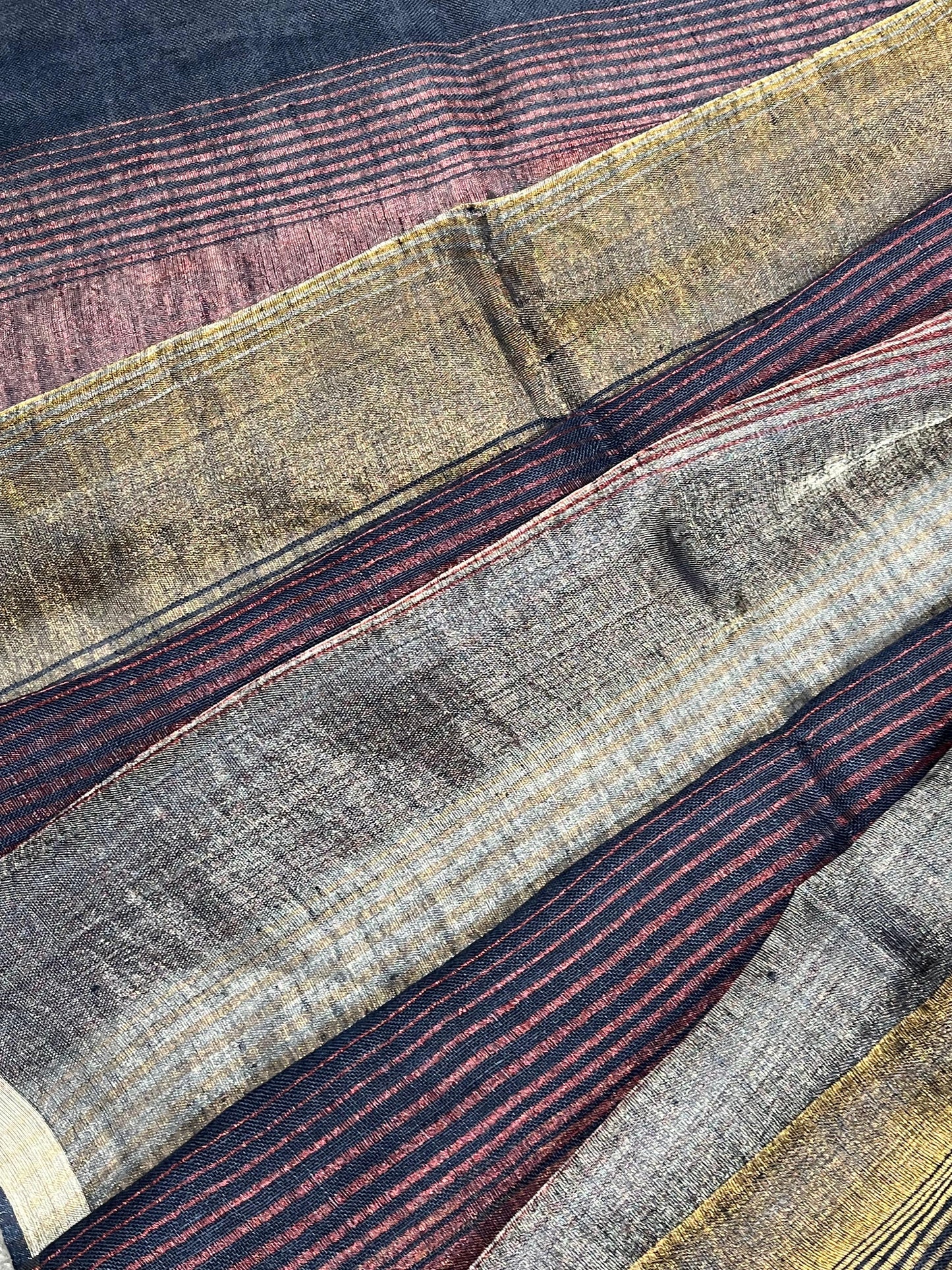 BLACK PURE HANDLOOM LINEN TISSUE STRIPES SAREE