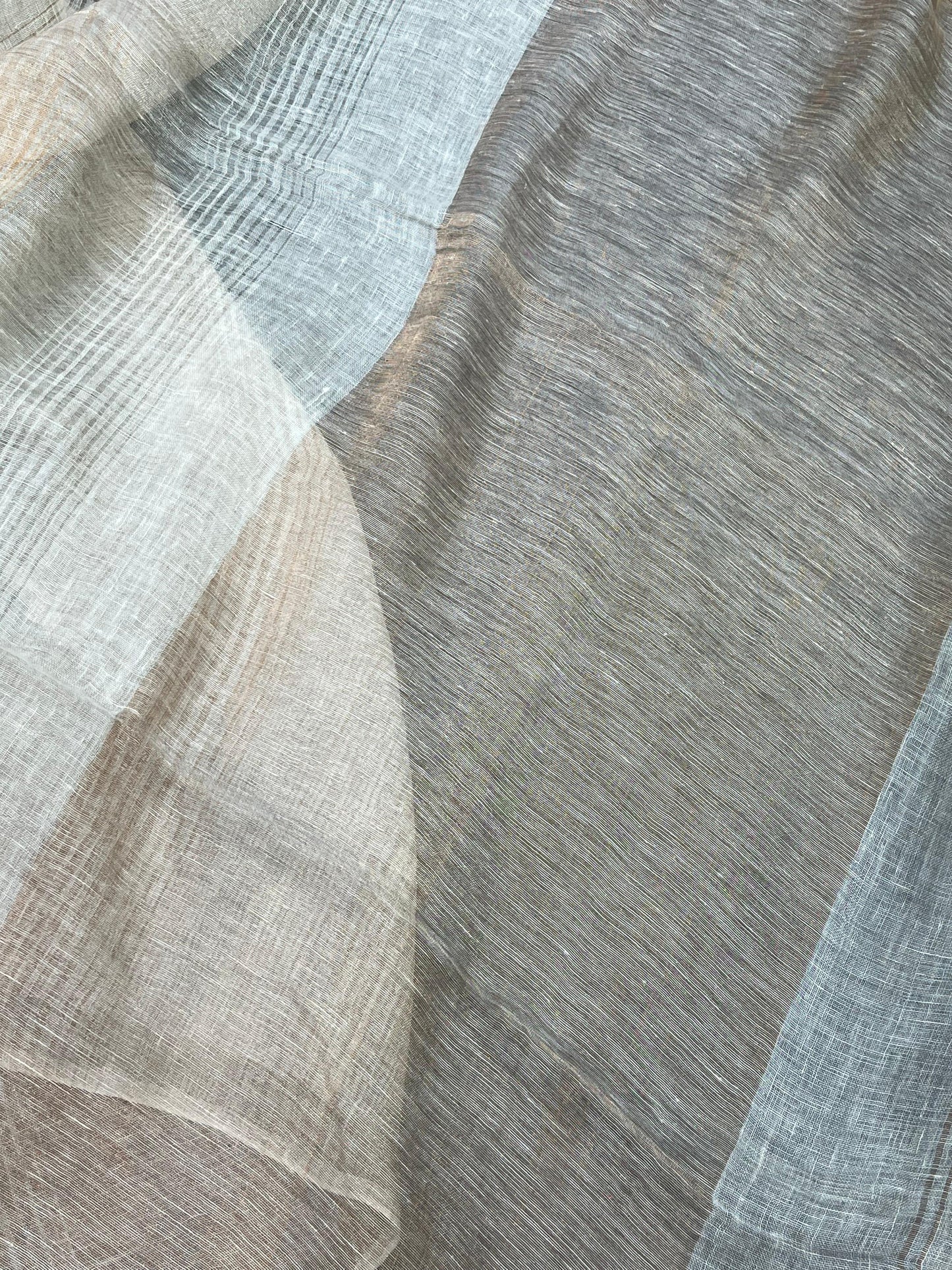 IVORY PURE HANDLOOM LINEN TISSUE STRIPES SAREE