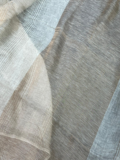 IVORY PURE HANDLOOM LINEN TISSUE STRIPES SAREE