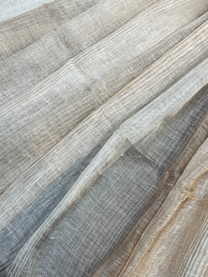 IVORY PURE HANDLOOM LINEN TISSUE STRIPES SAREE
