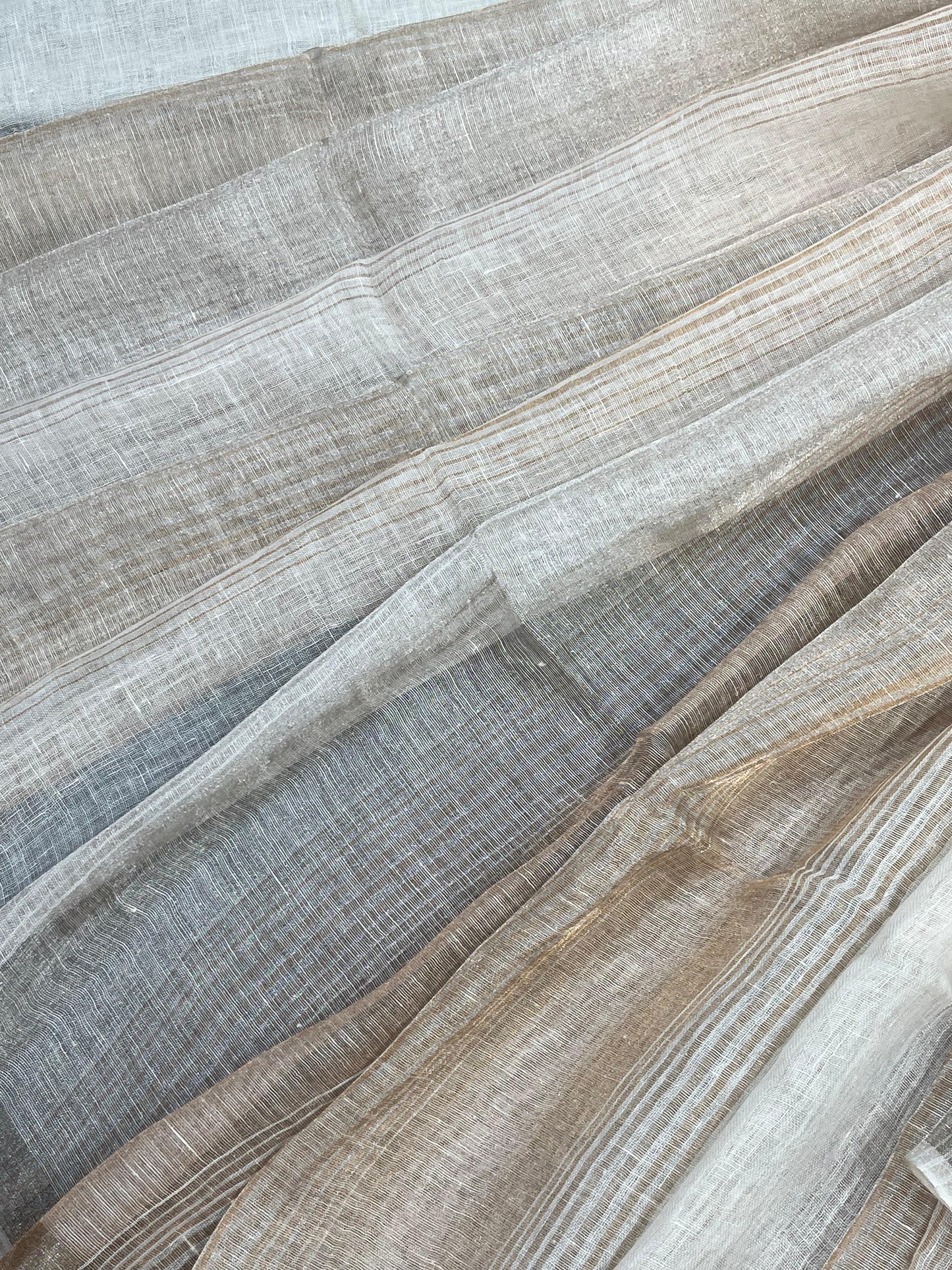 IVORY PURE HANDLOOM LINEN TISSUE STRIPES SAREE