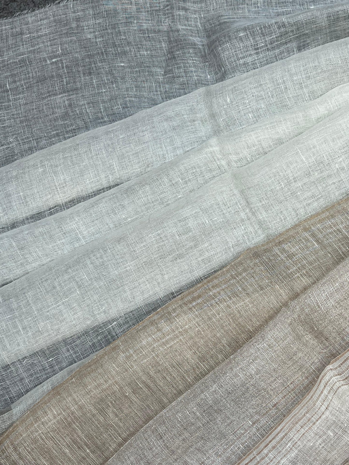 IVORY PURE HANDLOOM LINEN TISSUE STRIPES SAREE