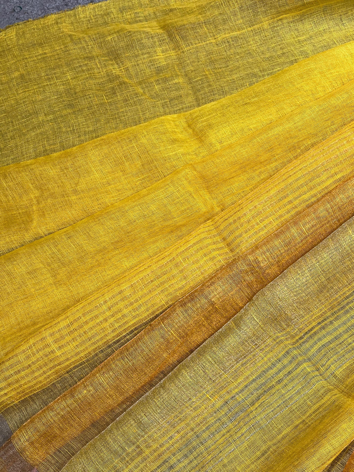 YELLOW PURE HANDLOOM LINEN TISSUE STRIPES SAREE