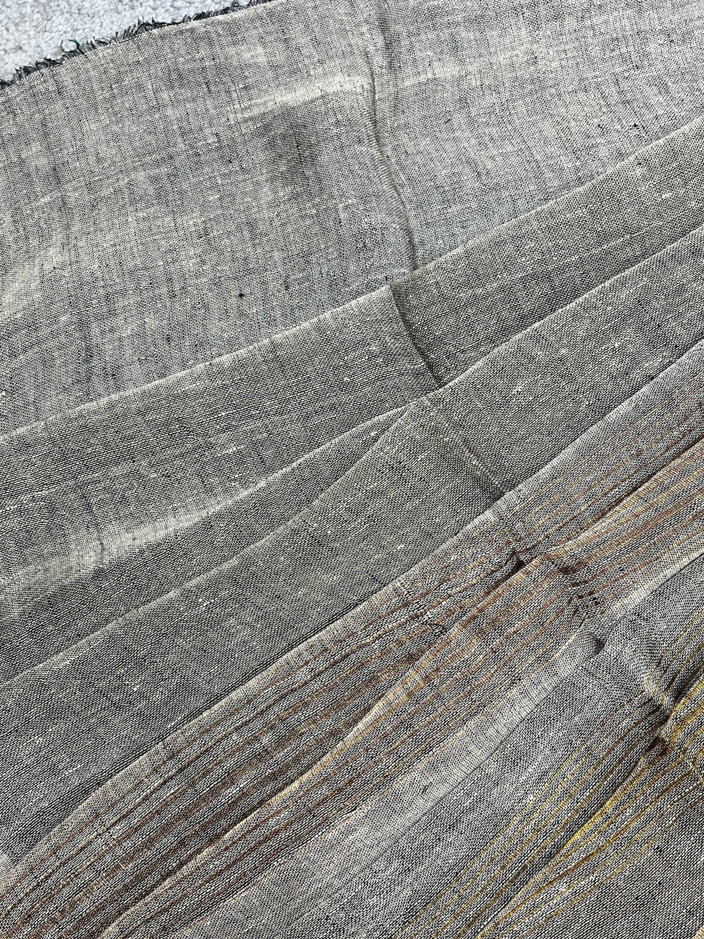 GREY PURE HANDLOOM LINEN TISSUE STRIPES SAREE