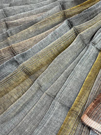 GREY PURE HANDLOOM LINEN TISSUE STRIPES SAREE