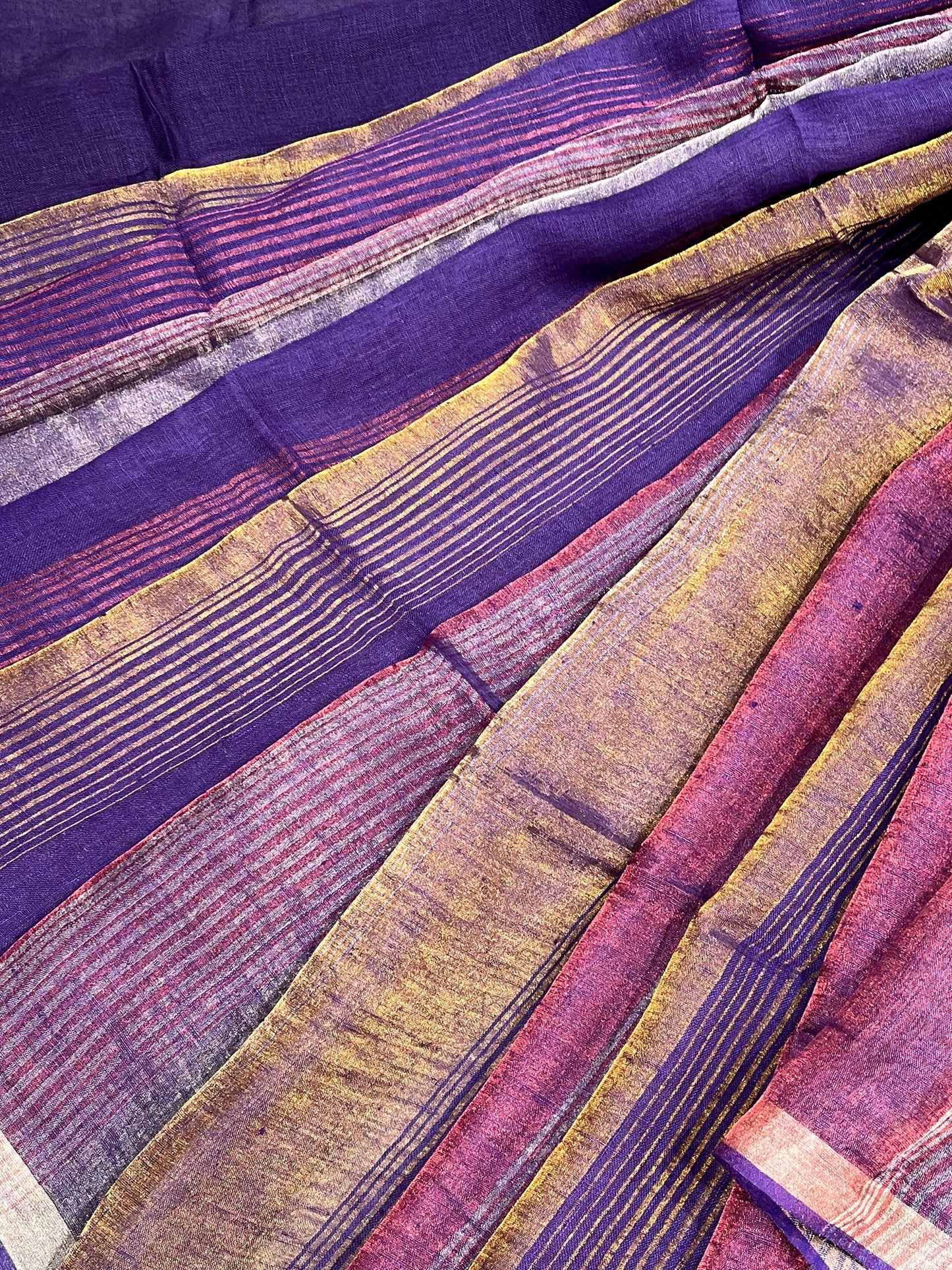 PURPLE PURE HANDLOOM LINEN TISSUE STRIPES SAREE