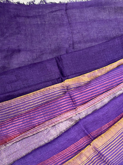 PURPLE PURE HANDLOOM LINEN TISSUE STRIPES SAREE