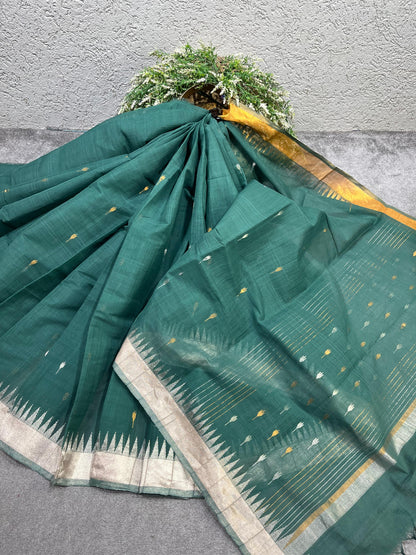 TEAL GREEN PURE HANDLOOM PONDRU KHADI SAREE