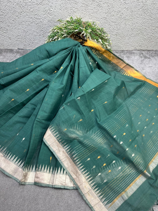 TEAL GREEN PURE HANDLOOM PONDRU KHADI SAREE