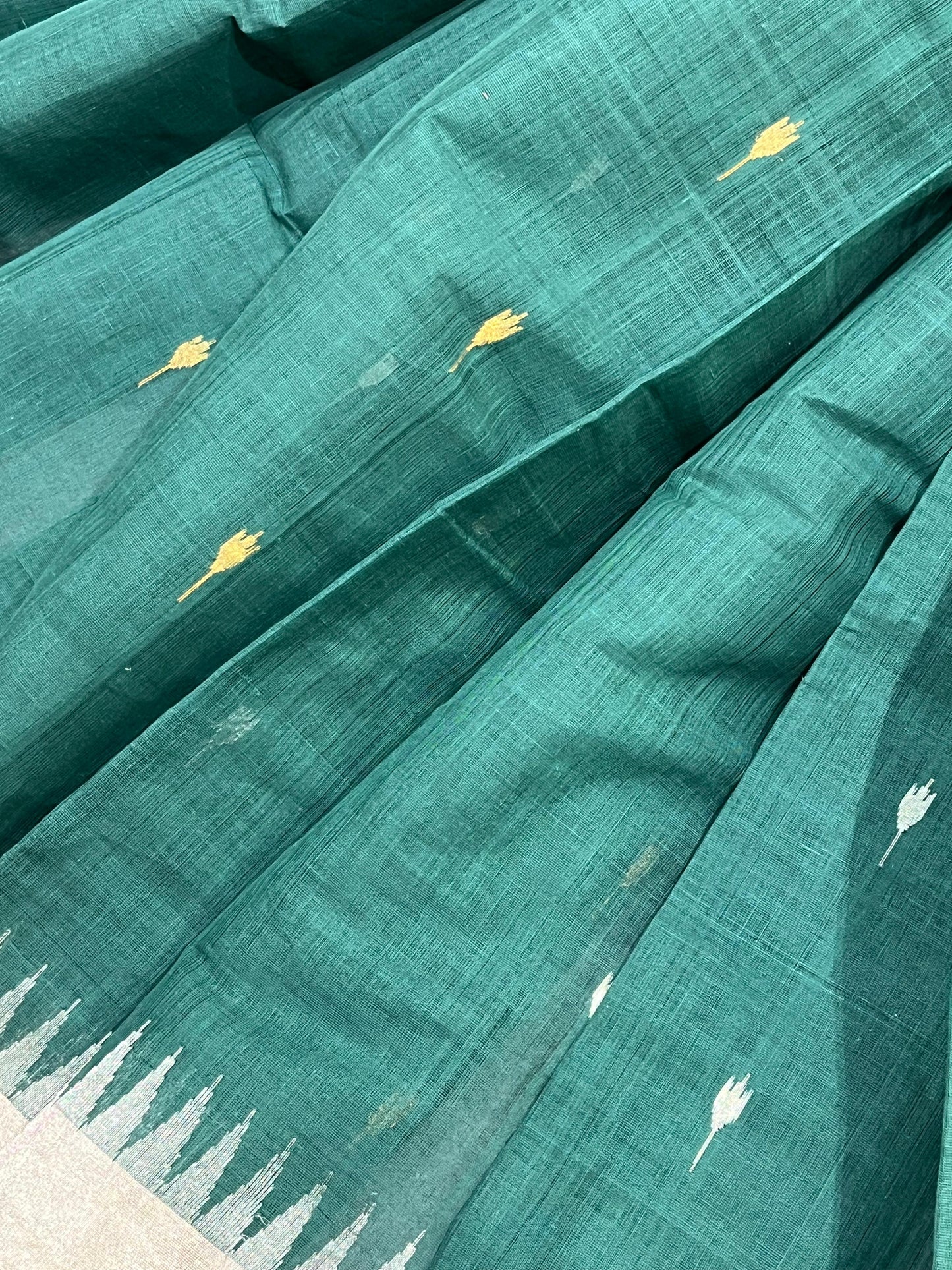 TEAL GREEN PURE HANDLOOM PONDRU KHADI SAREE