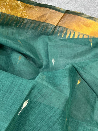 TEAL GREEN PURE HANDLOOM PONDRU KHADI SAREE