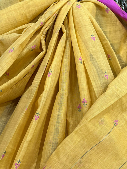 MUSTARD YELLOW PURE HANDLOOM PONDRU KHADI SAREE