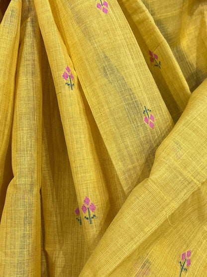 MUSTARD YELLOW PURE HANDLOOM PONDRU KHADI SAREE