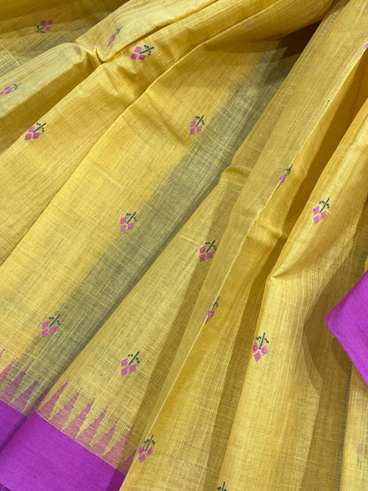 MUSTARD YELLOW PURE HANDLOOM PONDRU KHADI SAREE