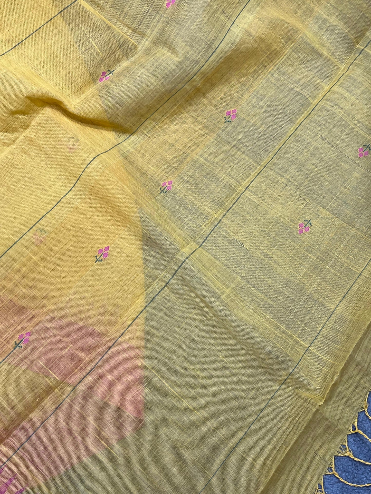 MUSTARD YELLOW PURE HANDLOOM PONDRU KHADI SAREE
