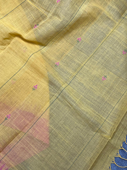 MUSTARD YELLOW PURE HANDLOOM PONDRU KHADI SAREE
