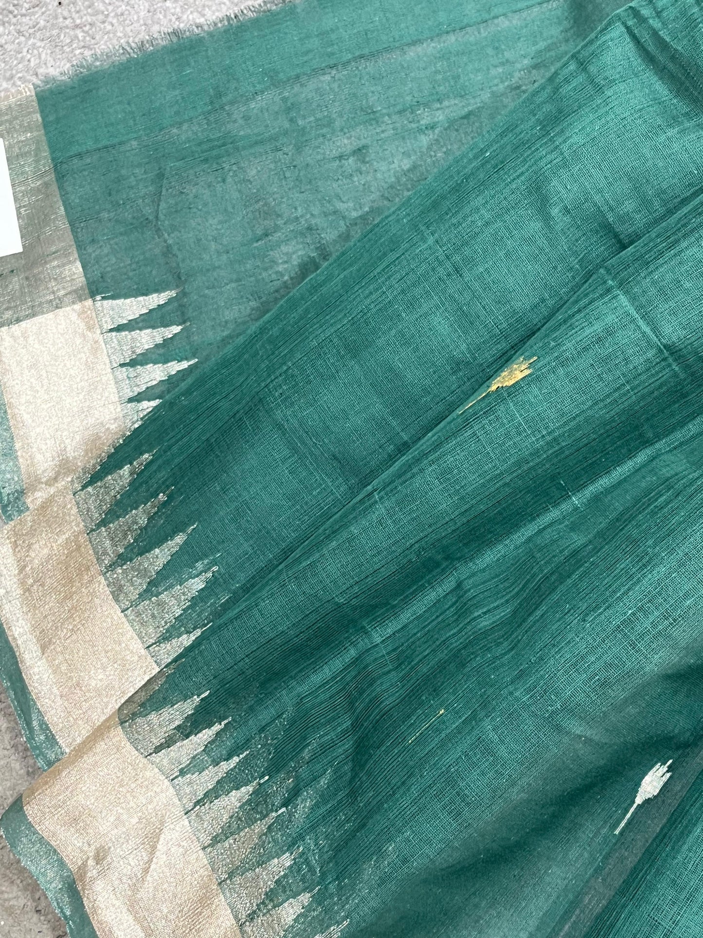 TEAL GREEN PURE HANDLOOM PONDRU KHADI SAREE