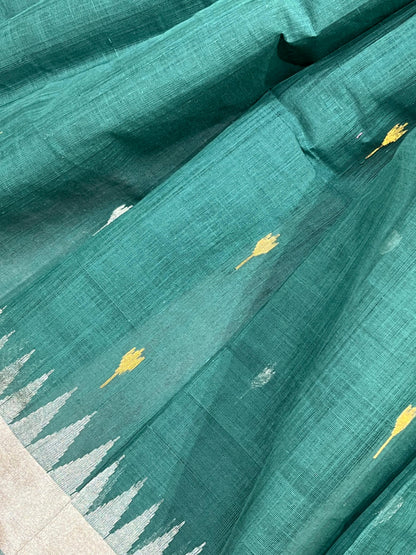 TEAL GREEN PURE HANDLOOM PONDRU KHADI SAREE