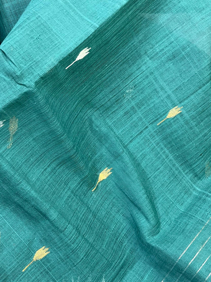 TEAL GREEN PURE HANDLOOM PONDRU KHADI SAREE