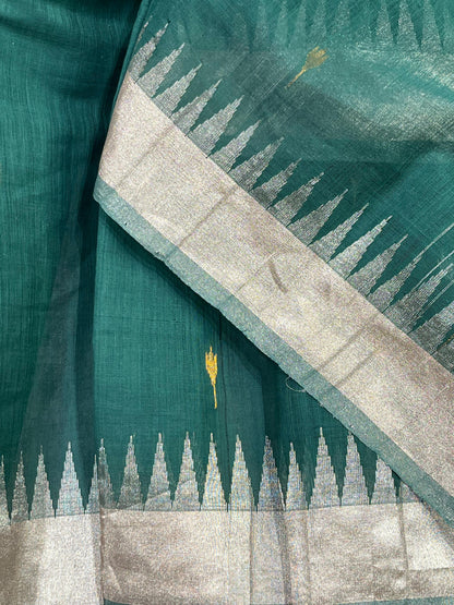 TEAL GREEN PURE HANDLOOM PONDRU KHADI SAREE