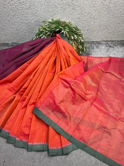BURNT ORANGE PURE HANDLOOM PONDRU KHADI SAREE
