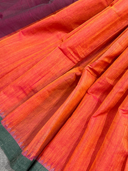 BURNT ORANGE PURE HANDLOOM PONDRU KHADI SAREE