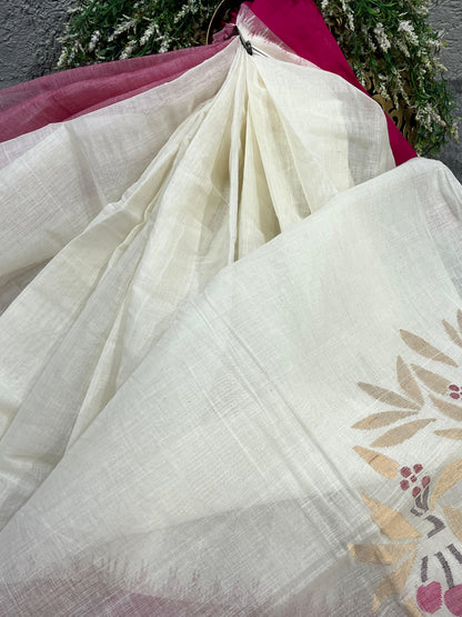 WHITE PURE HANDLOOM PONDRU KHADI SAREE