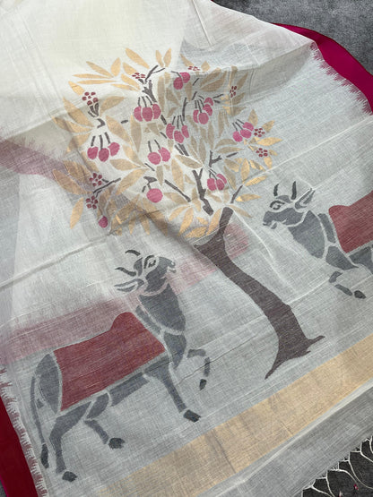 WHITE PURE HANDLOOM PONDRU KHADI SAREE