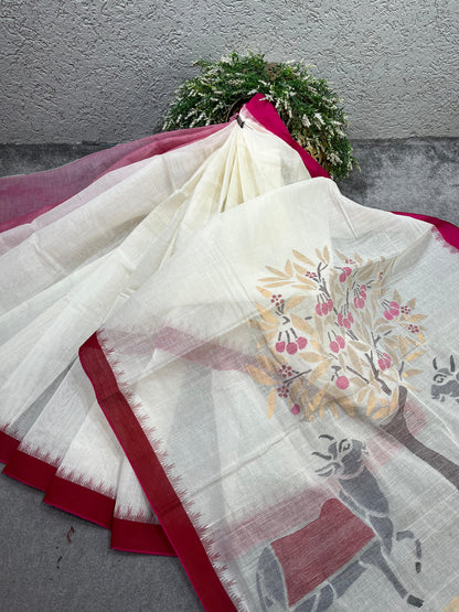 WHITE PURE HANDLOOM PONDRU KHADI SAREE