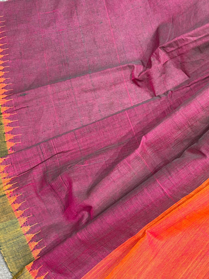 BURNT ORANGE PURE HANDLOOM PONDRU KHADI SAREE