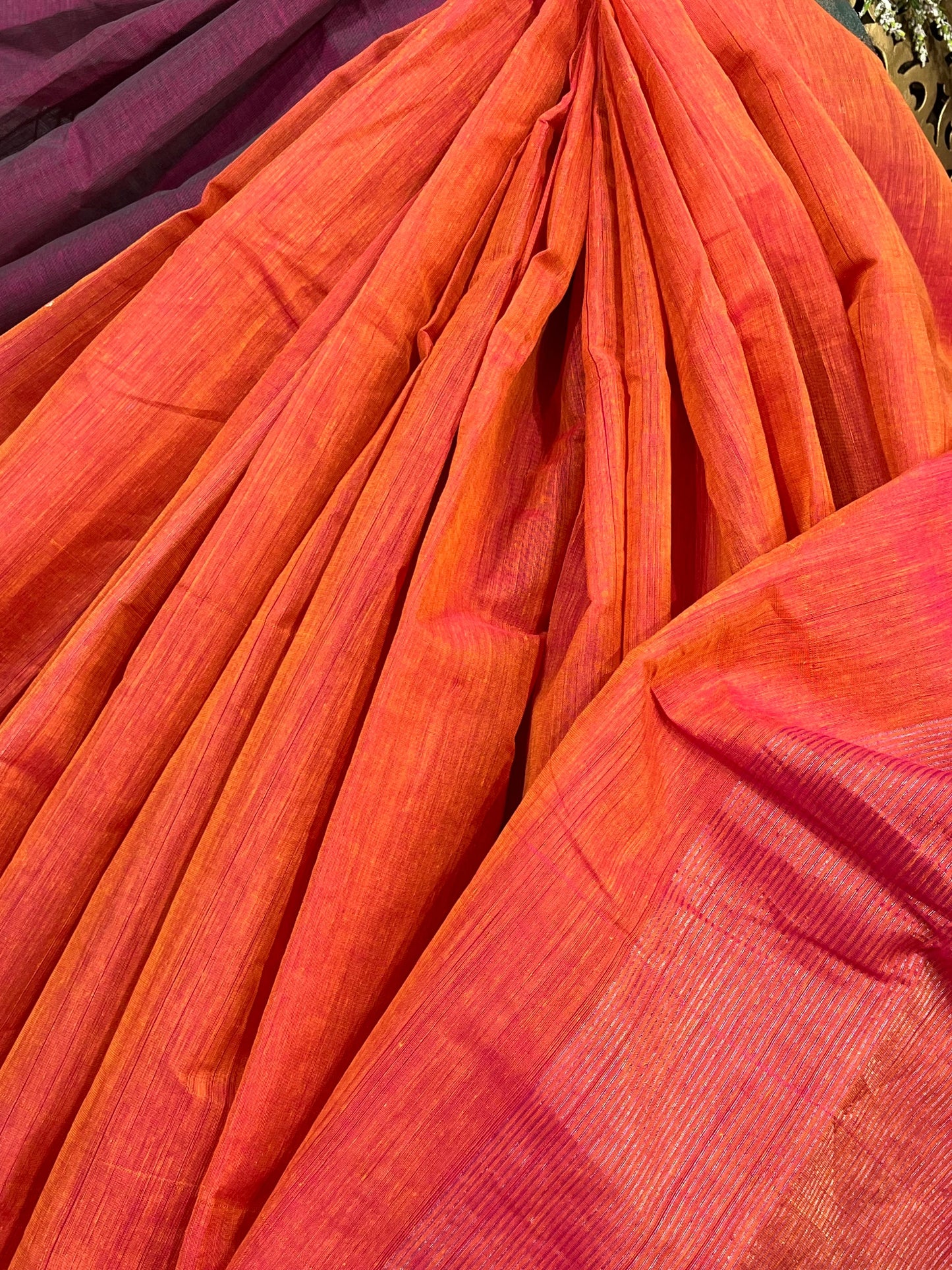 BURNT ORANGE PURE HANDLOOM PONDRU KHADI SAREE