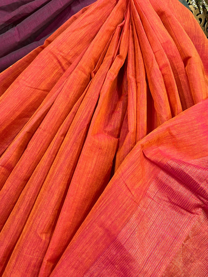 BURNT ORANGE PURE HANDLOOM PONDRU KHADI SAREE